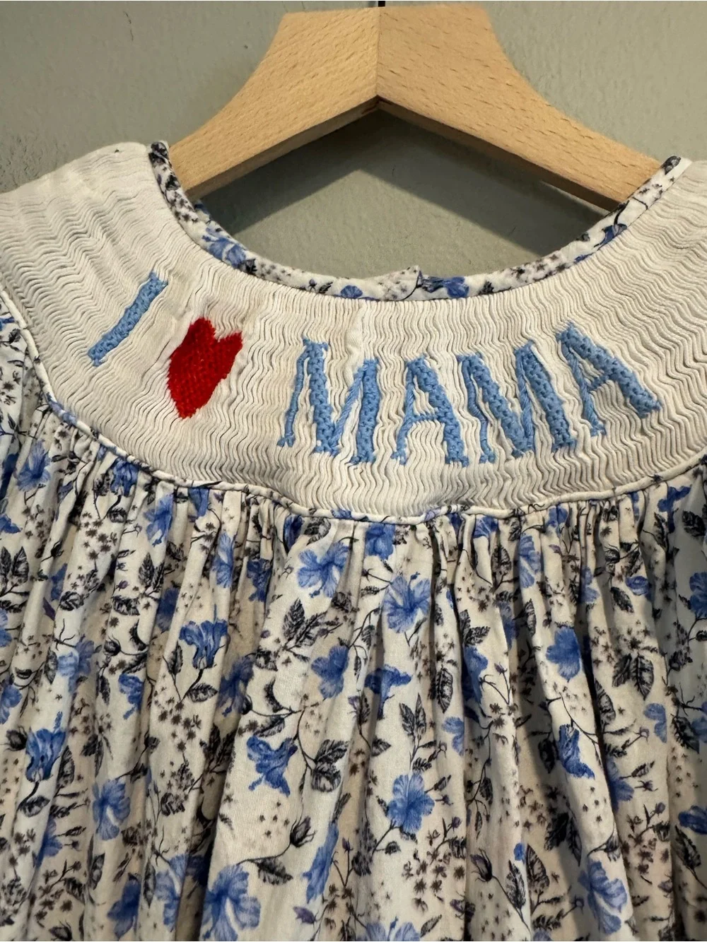 Smocked By Chic I ♥ Mama Blue Floral Smocked Girls' Dress 6